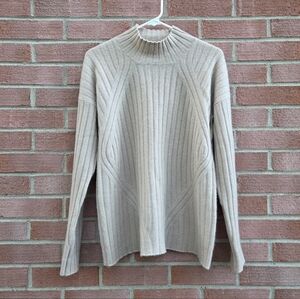C by Bloomingdales Ribbed Mock Neck Cashmere Sweater Oatmeal Medium